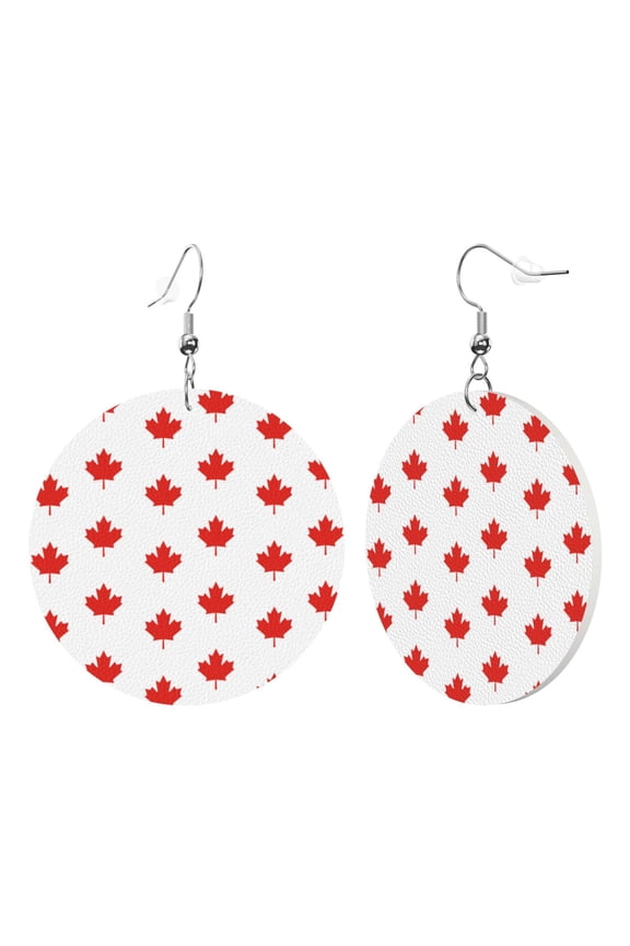 Round Leathe Dangle Earrings For Women Canada Maple Leaf Circle Shape Drop Earrings Jewelry