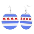 thumbnail image 1 of Round Leathe Dangle Earrings For Women Chicago Flag Style Circle Shape Drop Earrings Jewelry, 1 of 6