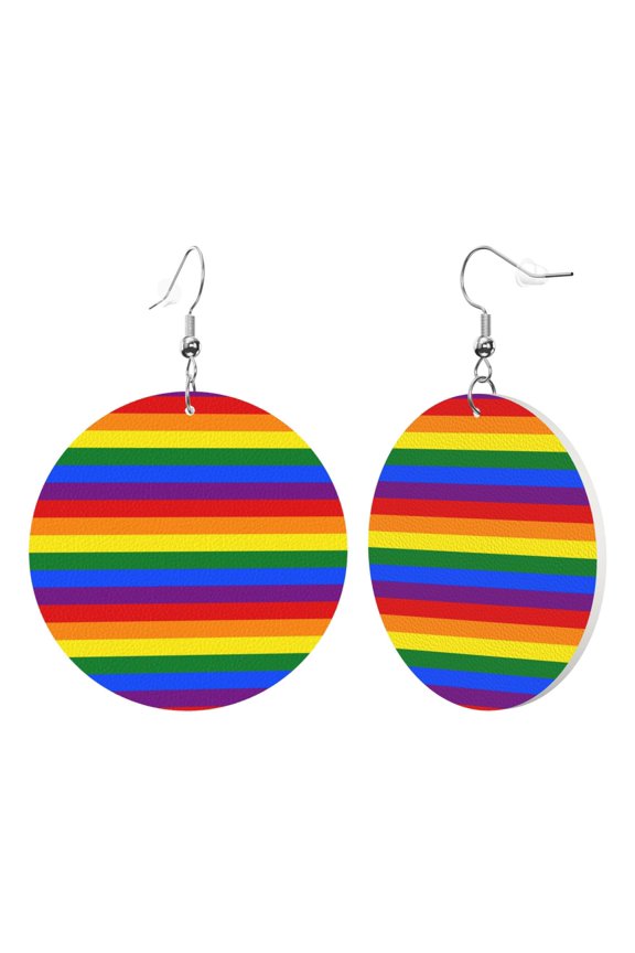 Round Leathe Dangle Earrings For Women Gay Pride Flag Rainbow Circle Shape Drop Earrings Jewelry