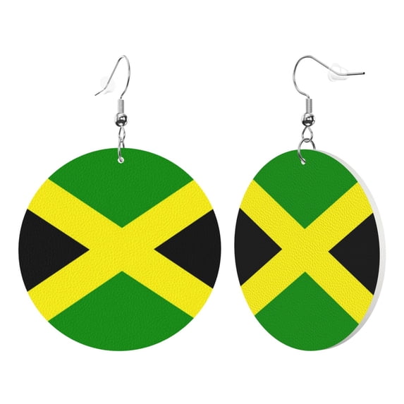 Round Leathe Dangle Earrings For Women Jamaican Flag Circle Shape Drop Earrings Jewelry
