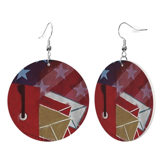 Round Leathe Dangle Earrings For Women Postal Worker Us Flag Circle Shape Drop Earrings Jewelry