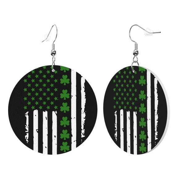 Round Leathe Dangle Earrings For Women St. Patrick'S Day Big Irish America Flag Circle Shape Drop Earrings Jewelry