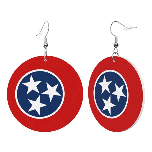 Round Leathe Dangle Earrings For Women Tennessee Flag Circle Shape Drop Earrings Jewelry