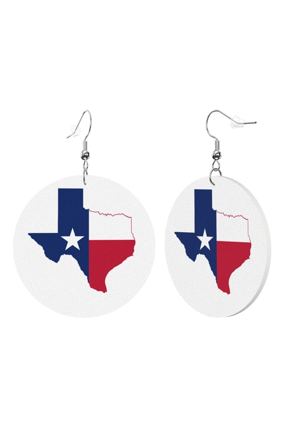 Round Leathe Dangle Earrings For Women Texas Flag Map Circle Shape Drop Earrings Jewelry