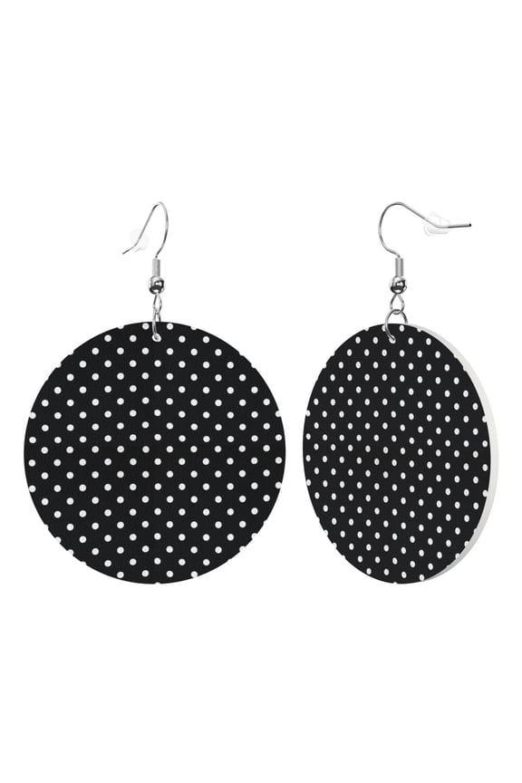 Round Leather Earrings For Women Black Polka Dot Drop Earrings Lightweight Dangle Earrings
