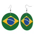 thumbnail image 1 of Round Leather Earrings For Women Brazil Flag Drop Earrings Lightweight Dangle Earrings, 1 of 1