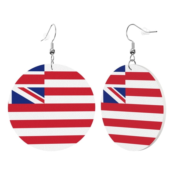 Round Leather Earrings For Women British America Flag Drop Earrings Lightweight Dangle Earrings