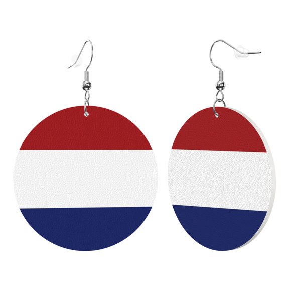 Round Leather Earrings For Women Dutch Flag Drop Earrings Lightweight Dangle Earrings