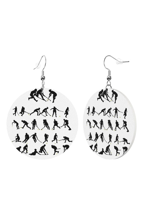 Round Leather Earrings For Women Field Hockey Drop Earrings Lightweight Dangle Earrings