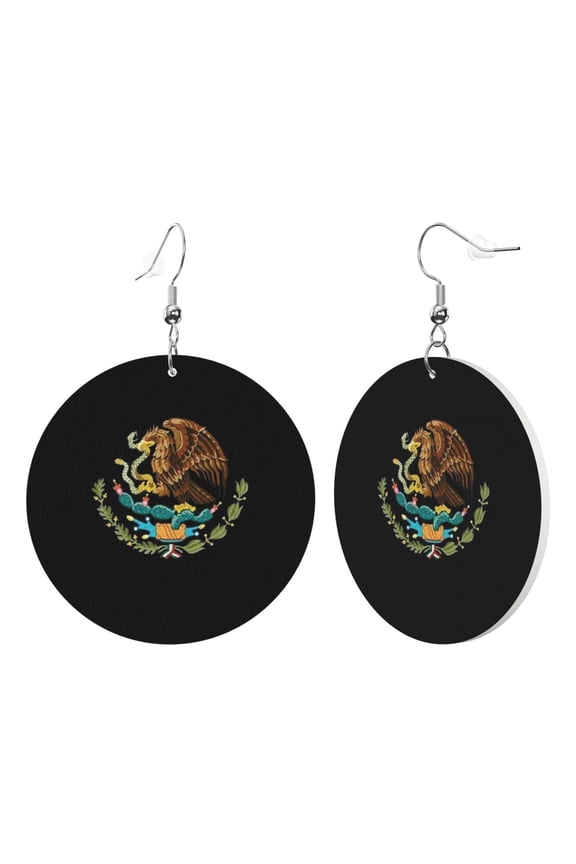 Round Leather Earrings For Women Mexico Logo Drop Earrings Lightweight Dangle Earrings