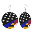thumbnail image 1 of Round Leather Earrings For Women Thin Blue Line Maryland Flag Drop Earrings Lightweight Dangle Earrings, 1 of 2