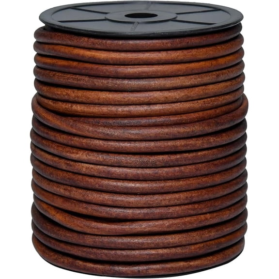 Round Leather String Cord 6mm Distressed Saddle 5.5 Yards