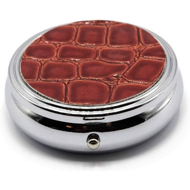 Round Leatherette Covered Pocket Purse Portable Travel Pill