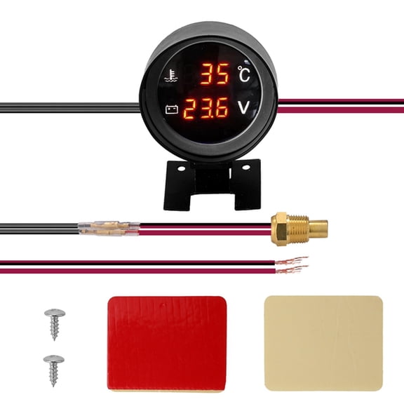 Round Led Digital Car Truck Water Temp Gauge Temperature Sensor Temperatura Moto + Voltmeter Volt Voltage Meter 2 in 1 A