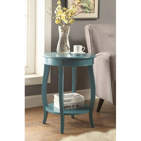 Round Leg Accent Table with Open Storage Bottom Shelf and Wooden Cabriole Leg