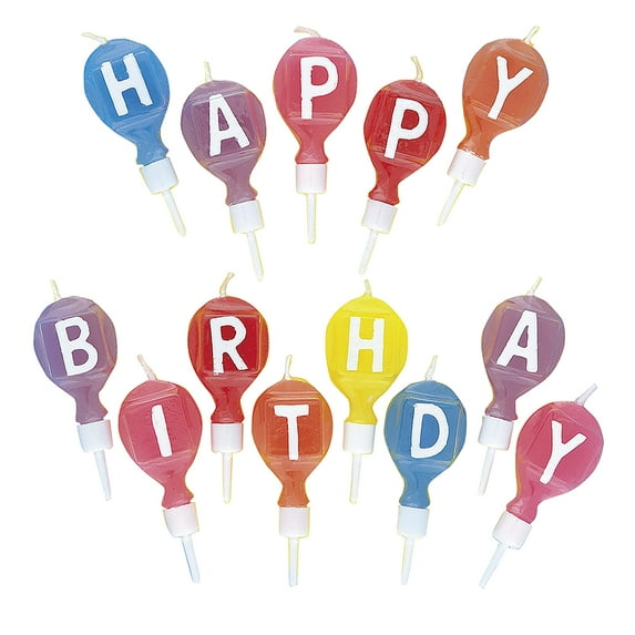 Round Letter Happy Birthday Candles with Holders, 13ct