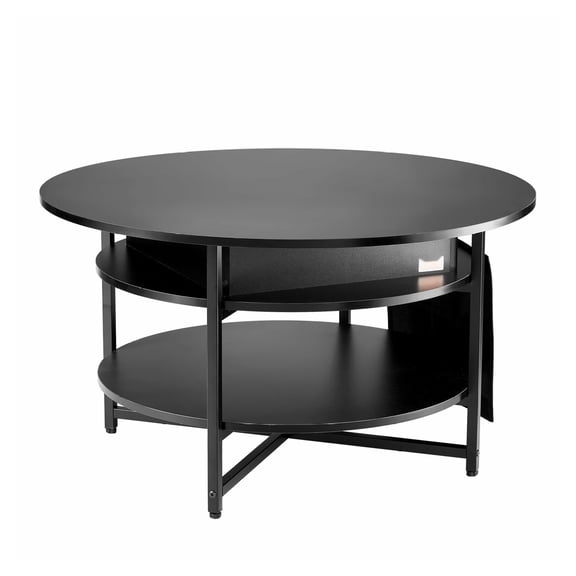 Round Lift Top Coffee Table, 35.3in Adjustable Coffee Table with Storage, Black Pop Up Coffee Table for Living Room, Hidden Compartment & Pockets