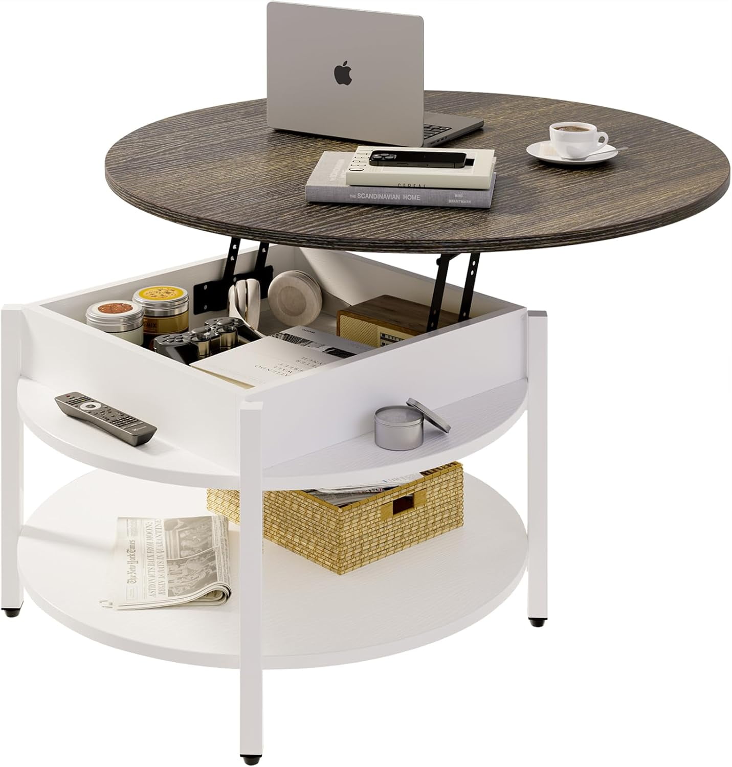 Round Lift Top Coffee Table for Living Room, 35.43'' Round Coffee Table ...