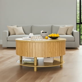 JOINICE Round Coffee Table with Storage and Flip Top,Circle Fluted ...