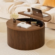 Putuo Decor Round Lift Top Coffee Table with Storage, 31.5 Small Circle Wood Center Table for Living Room
