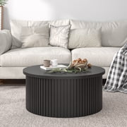 Round Lift Top Coffee Table with Storage Farmhouse Center Table with Hidden Compartment Circle Sofa Table for Living Room Black