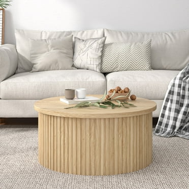 Round Lift Top Coffee Table with Storage Farmhouse Center Table with Hidden Compartment Circle Sofa Table for Living Room Wood