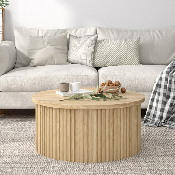 Round Lift Top Coffee Table with Storage Farmhouse Center Table with Hidden Compartment Circle Sofa Table for Living Room Wood