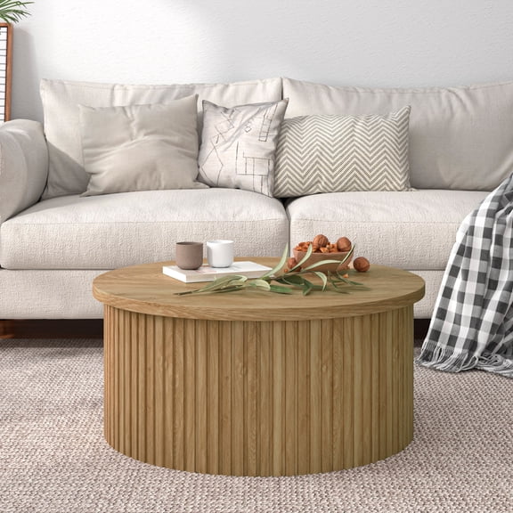 Round Lift Top Coffee Table with Storage Farmhouse Center Table with Hidden Compartment Circle Sofa Table for Living Room Wood