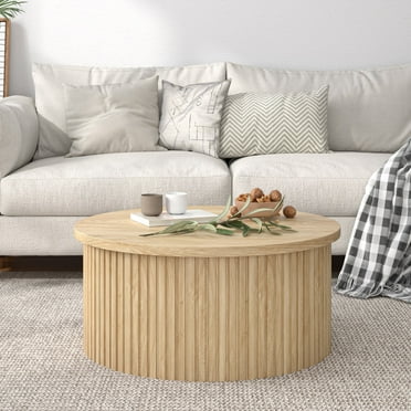 Round Lift Top Coffee Table with Storage Farmhouse Center Table with Hidden Compartment Circle Sofa Table for Living Room Wood