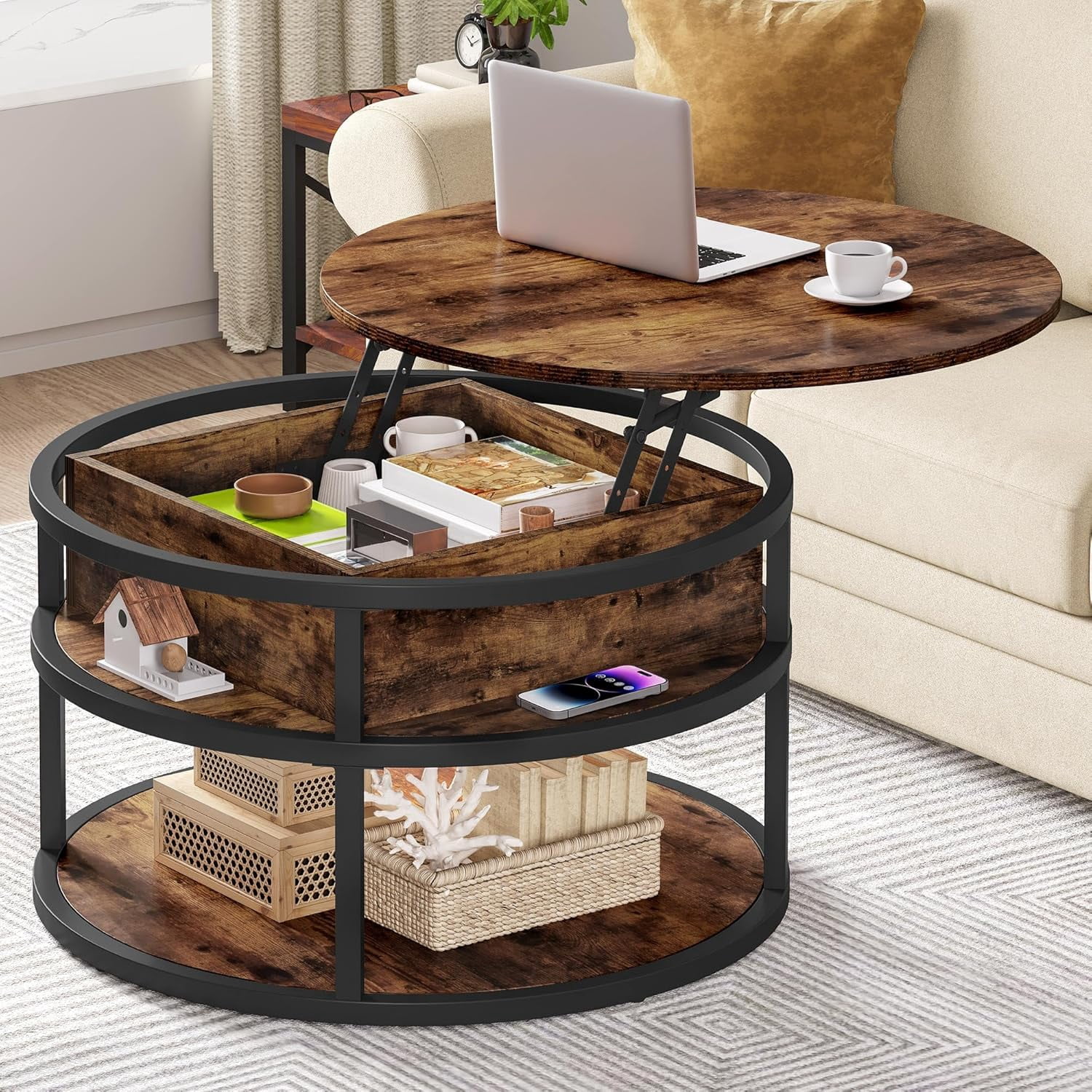 **round lift top coffee tables for living room, circle coffee table ...