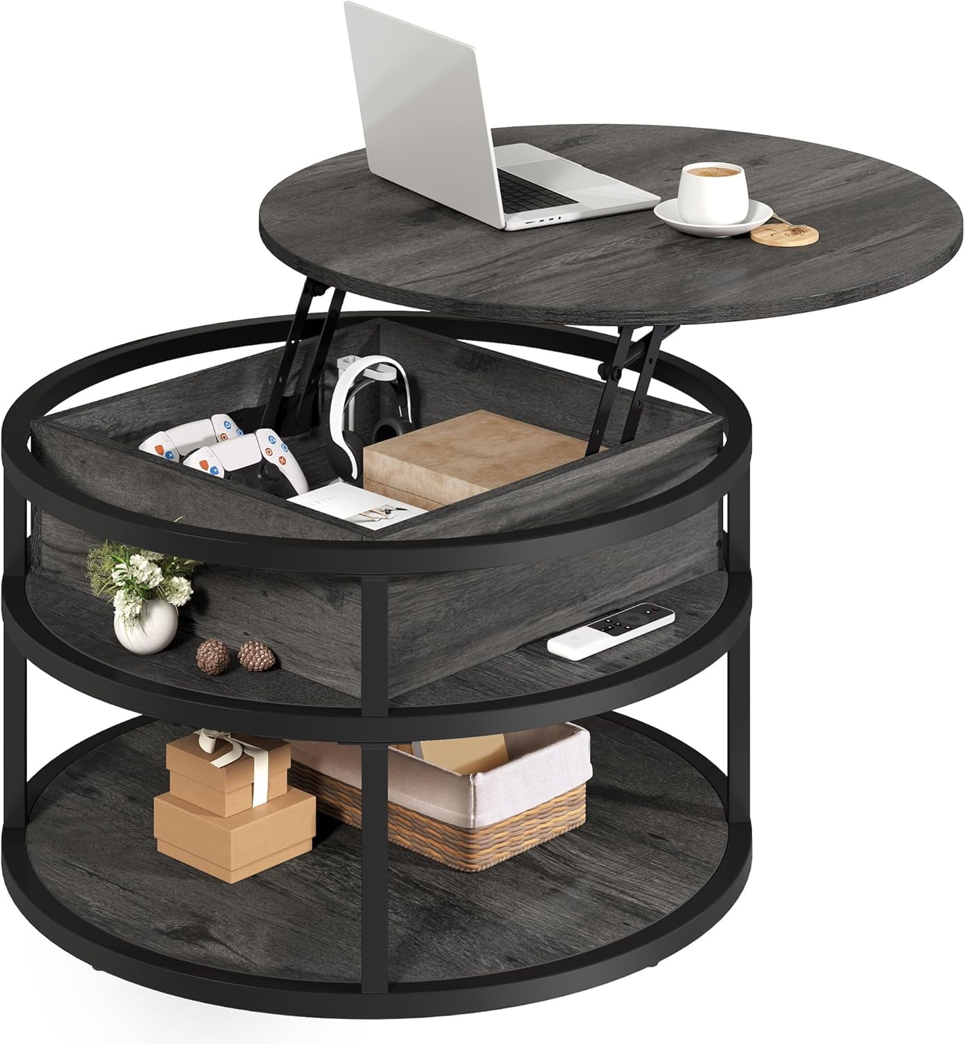 Round Lift Top Coffee Tables for Living Room, Coffee Table with Storage ...