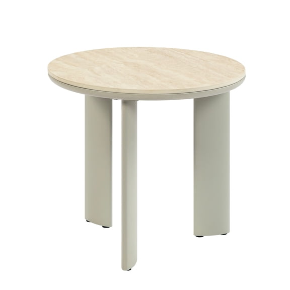 Round Light Gray End Table with Ceramic Surface Easy to Maintain Near Sofa