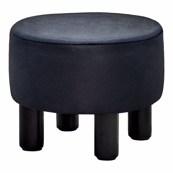 Round Linen Ottoman Foot Stool – Padded Footrest with Non-Skid Pine Legs, Soft Step Stool for Couch, Desk, Dorm, Office, Hallway Black