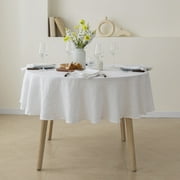 Round Linen Tablecloth 65'' DIA - 100% Pure European Flax Table Cloth - White