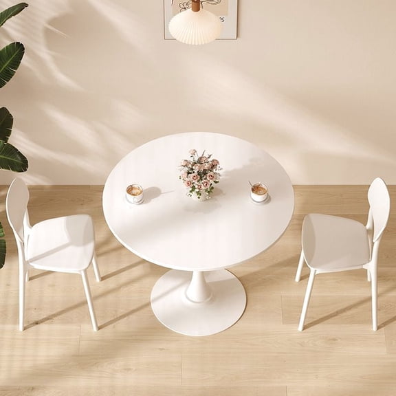 Round Living Room Table | Great for Holiday Gatherings | MDF Tabletop with Geometric Metal Base | Stable and Easy to Assemble