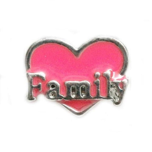 Round Locket Crystal Necklace Base and Floating Family Charms ("Family")