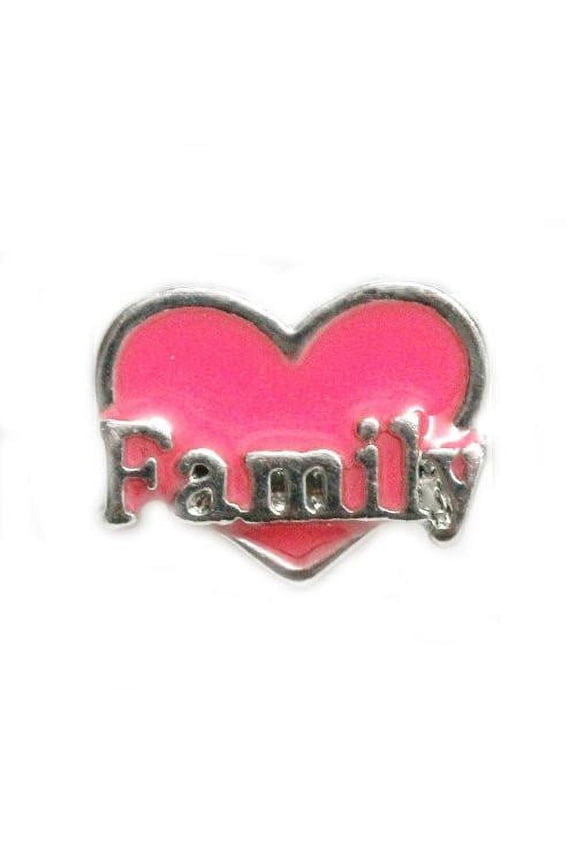 Round Locket Crystal Necklace Base and Floating Family Charms ("Family")
