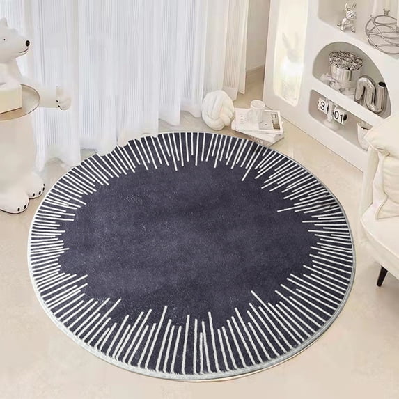 Round Low Pile Area Rug, Non-Shedding Stain Resistant and Machine Washable Carpet with Non-Slip Rubber Back, Kid & Pet Friendly for Living Room, Nursery and Dorm