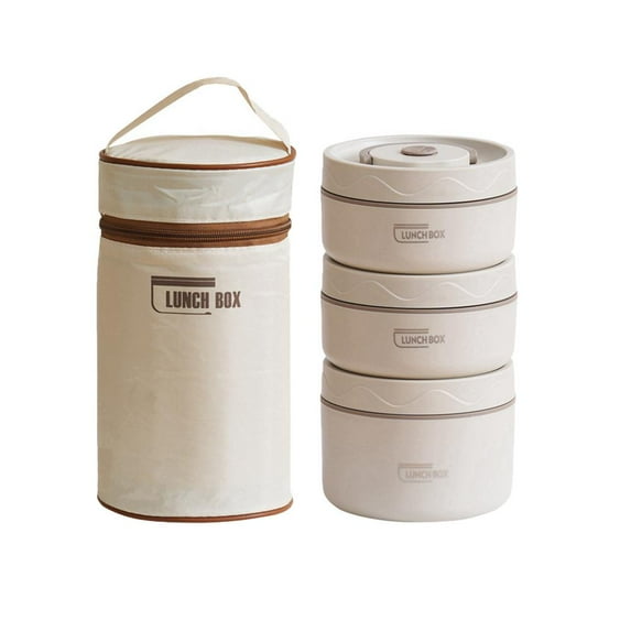 Round Lunch Box Portable Insulated Lunch Container Set Stainless Steel Box~ H6P9