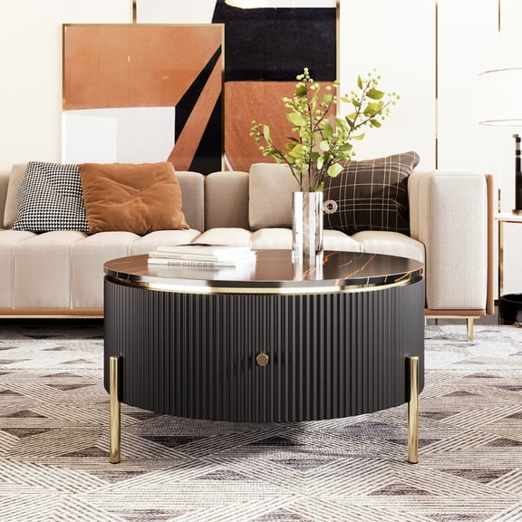 Modern Round MDF Coffee Table with Drawer Storage / Maintain an Organized Home