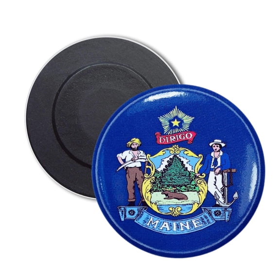 Round Magnet - State Flag Maine - USA | Refrigerator Locker Decor, Travel Souvenir Gift, Collectible Keepsake, Home Office Display