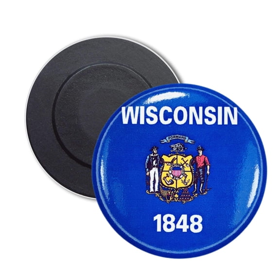 Round Magnet - State Flag Wisconsin - USA | Refrigerator  Locker Decor, Travel Souvenir Gift, Collectible Keepsake, Home  Office Display