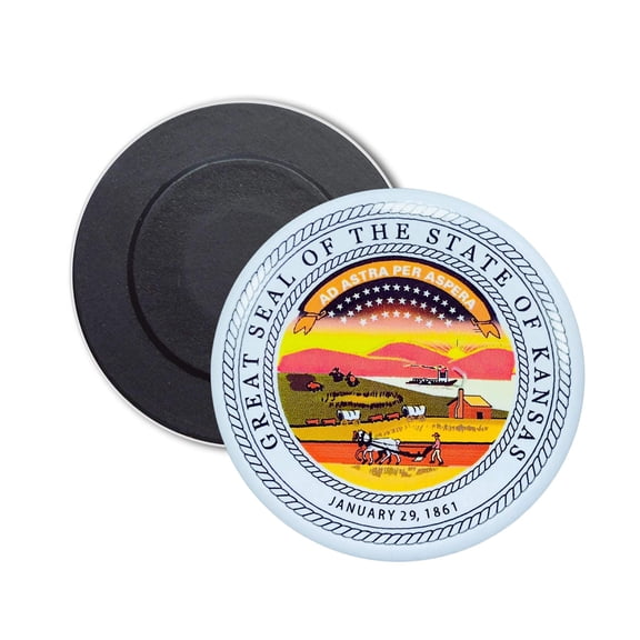 Round Magnet - State Seal Kansas - USA | Refrigerator Locker Decor, Travel Souvenir Gift, Collectible Keepsake, Home Office Display