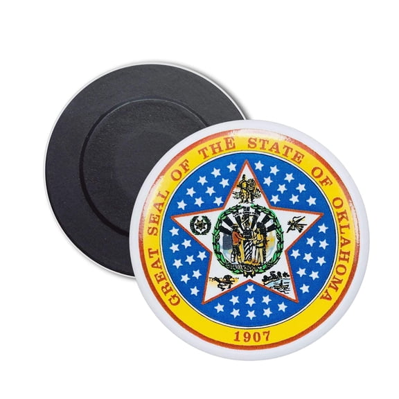 Round Magnet - State Seal Oklahoma - USA | Refrigerator Locker Decor, Travel Souvenir Gift, Collectible Keepsake, Home Office Display