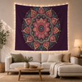 thumbnail image 1 of Round Mandala on Deep Burgundy Background, Dreamy Boho for Meditation Enthusiasts, Ornate Floral Wall Art Decor, Housewarming Gift Tapestry Wall Hanging for Meditation Room and Yoga Room, 1 of 7