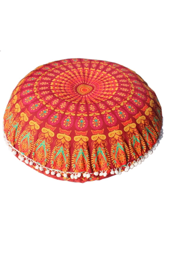 Round Mandala Floor Pillow Cushion Cover Seating Throw Cover Hippie Decorative Bohemian Ottoman Poufs Pillow Cover Cases Boho Cotton Living Yoga Home Décor Room