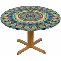 Round Mandala Round Table Cloth Abstract Mosaic Tile Elastic Edged Table Cover Fade And Stain Resistant Table Cloths Easy To Clean Fits Tables 40-44" Diameter