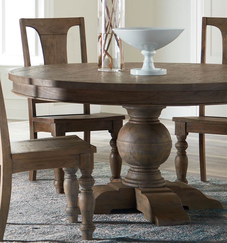 Traditional Reclaimed Wood 60" Round Dining Table in Weathered Teak