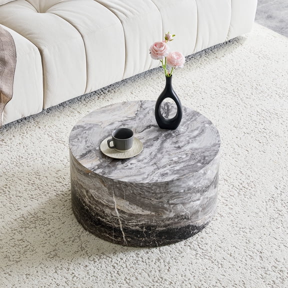 Round Marble Coffee Table, Modern Small Circle Center Table 23.6" Diameter x 11.8" Height, No Assembly Living Room Coffee Table for Apartment, Sofa Side Table for Small Spaces, Minimalist Home Decor