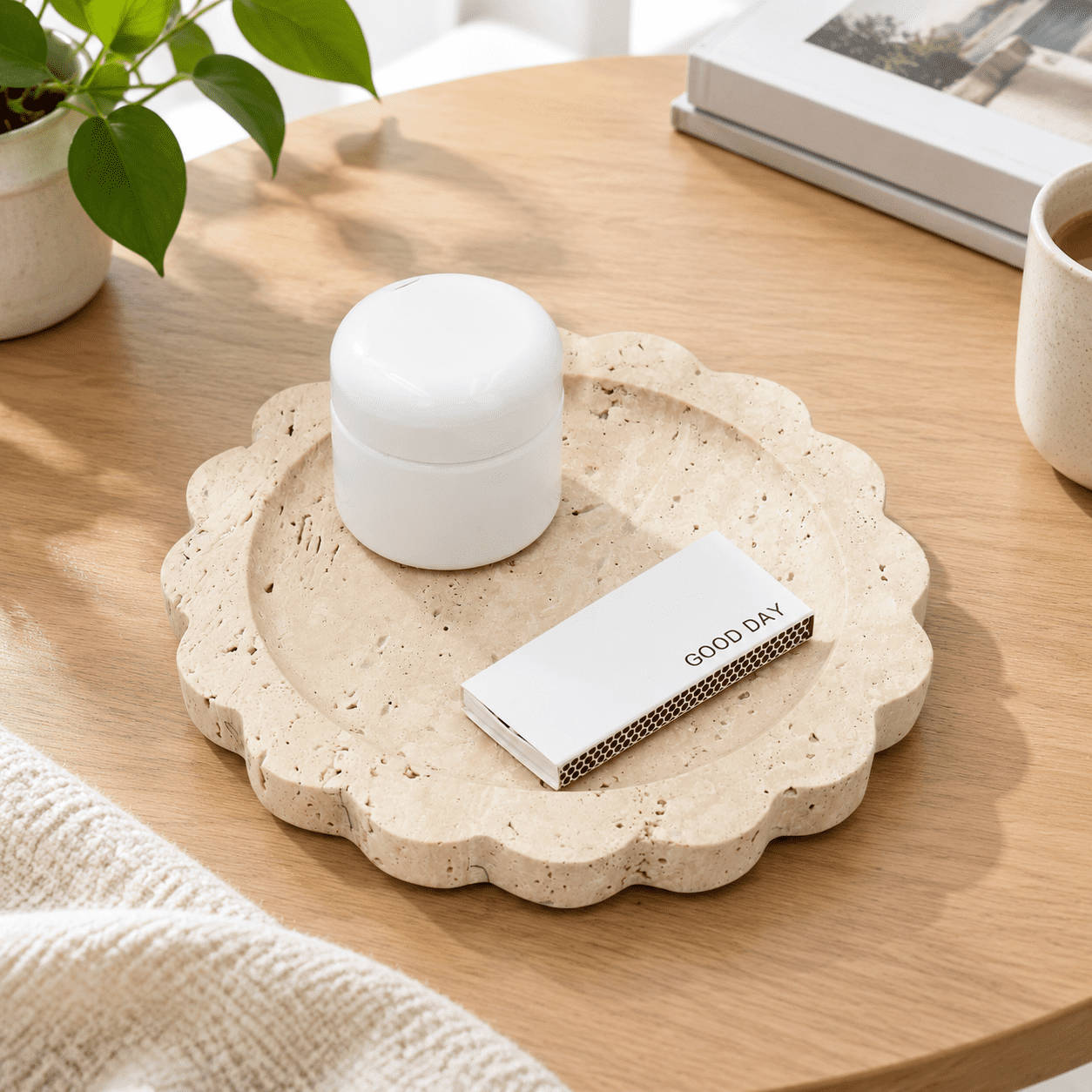 Kitchen Sink Key Round Marble Decorative Tray With Scalloped Edge Luxury Stone Bathroom ...
